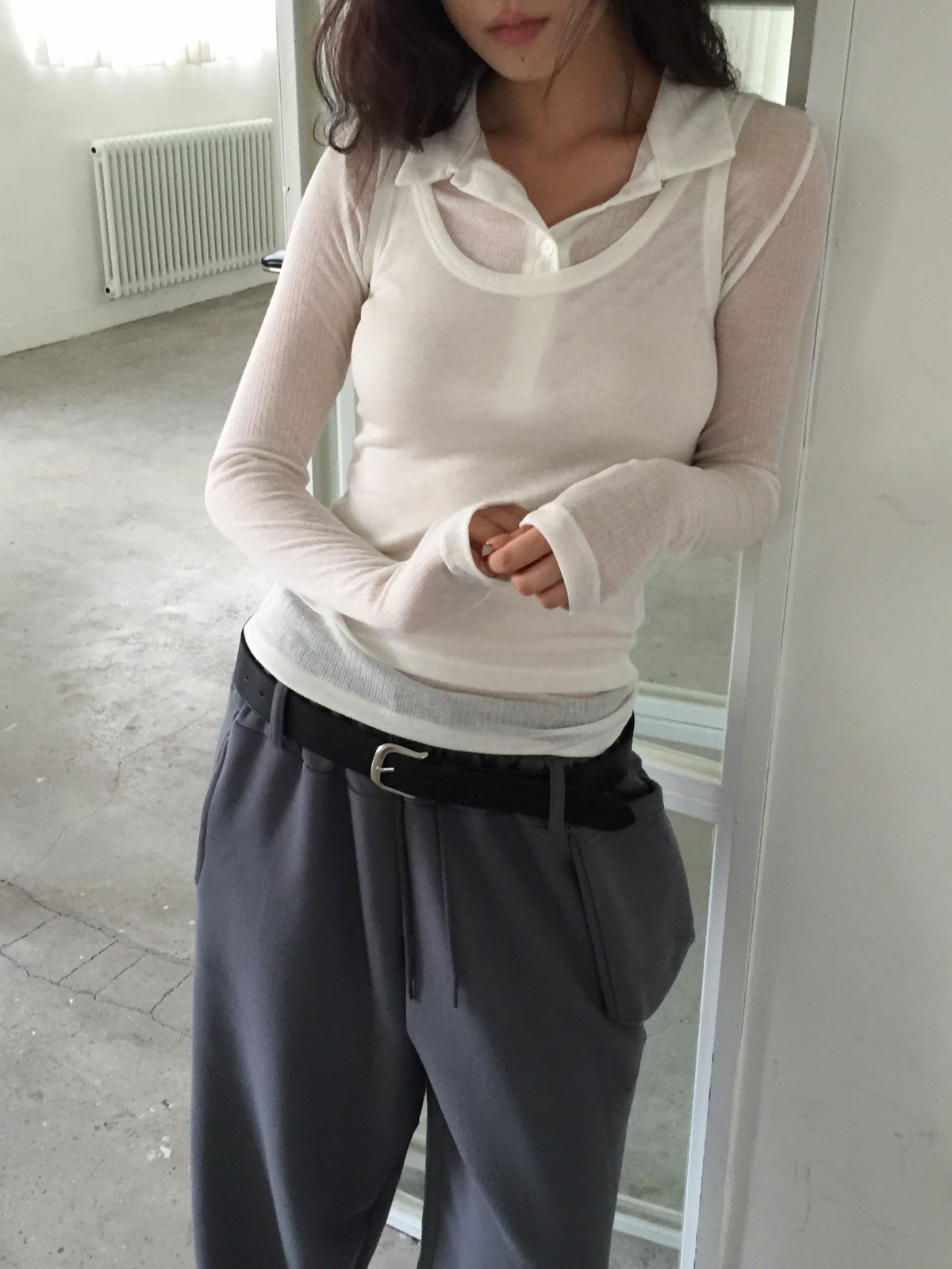 Tank Top & Polo Collar Long Sleeve Set