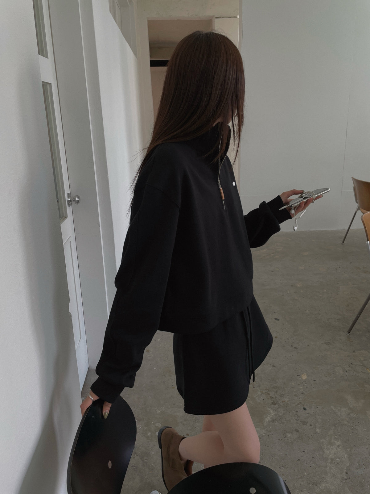 Cropped Stand Collar Half Zip Sweatshirt