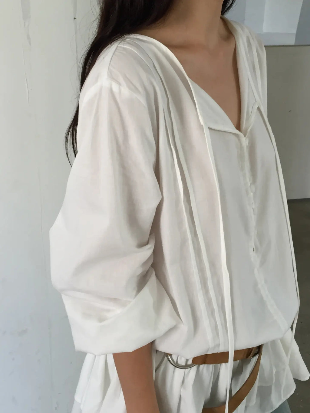 Button Front Drawstring Ruffle Mini Dress