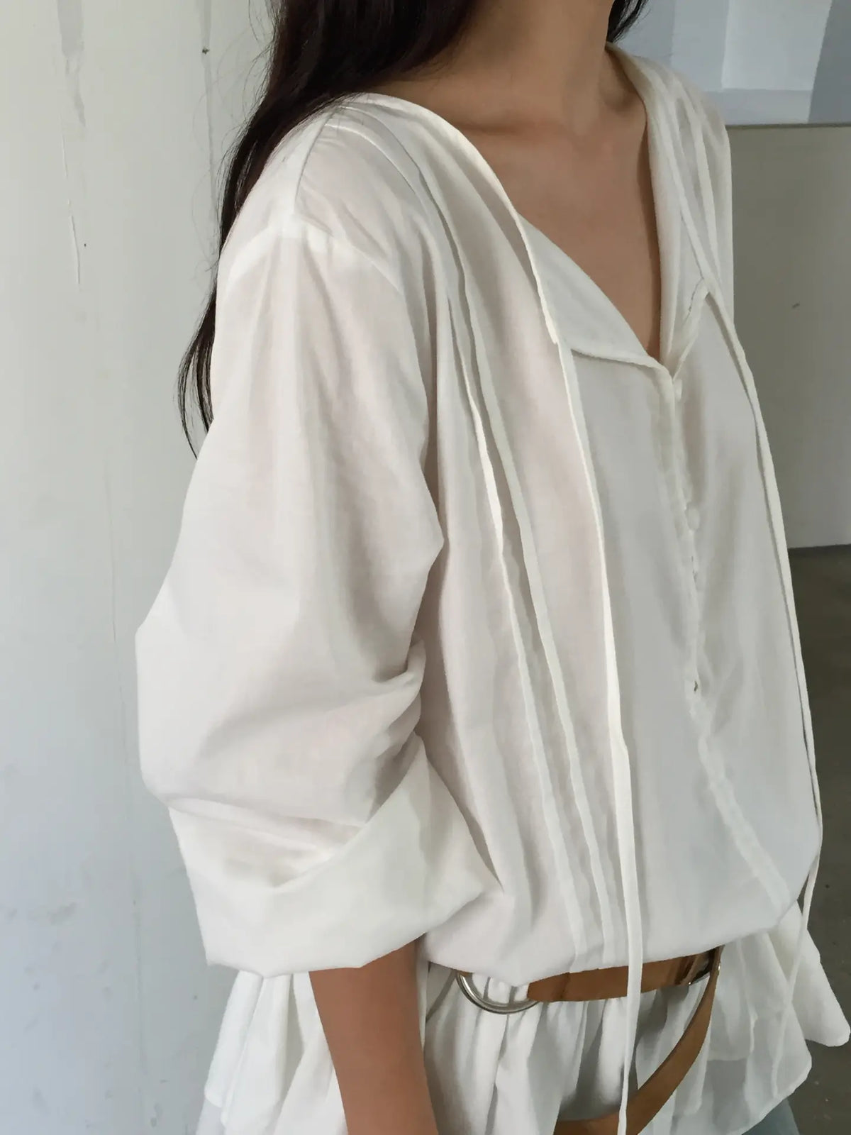 Button Front Drawstring Ruffle Mini Dress