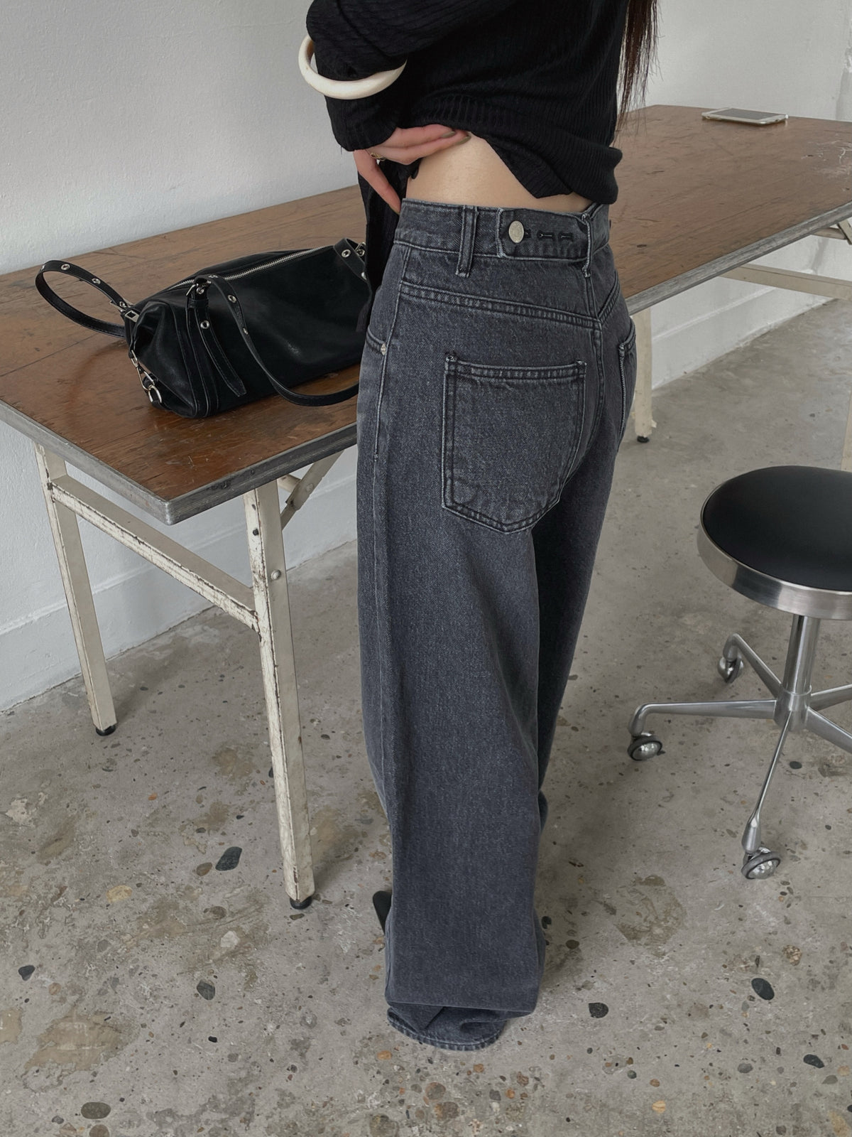 High Waist Wide Leg Vintage Wash Jeans
