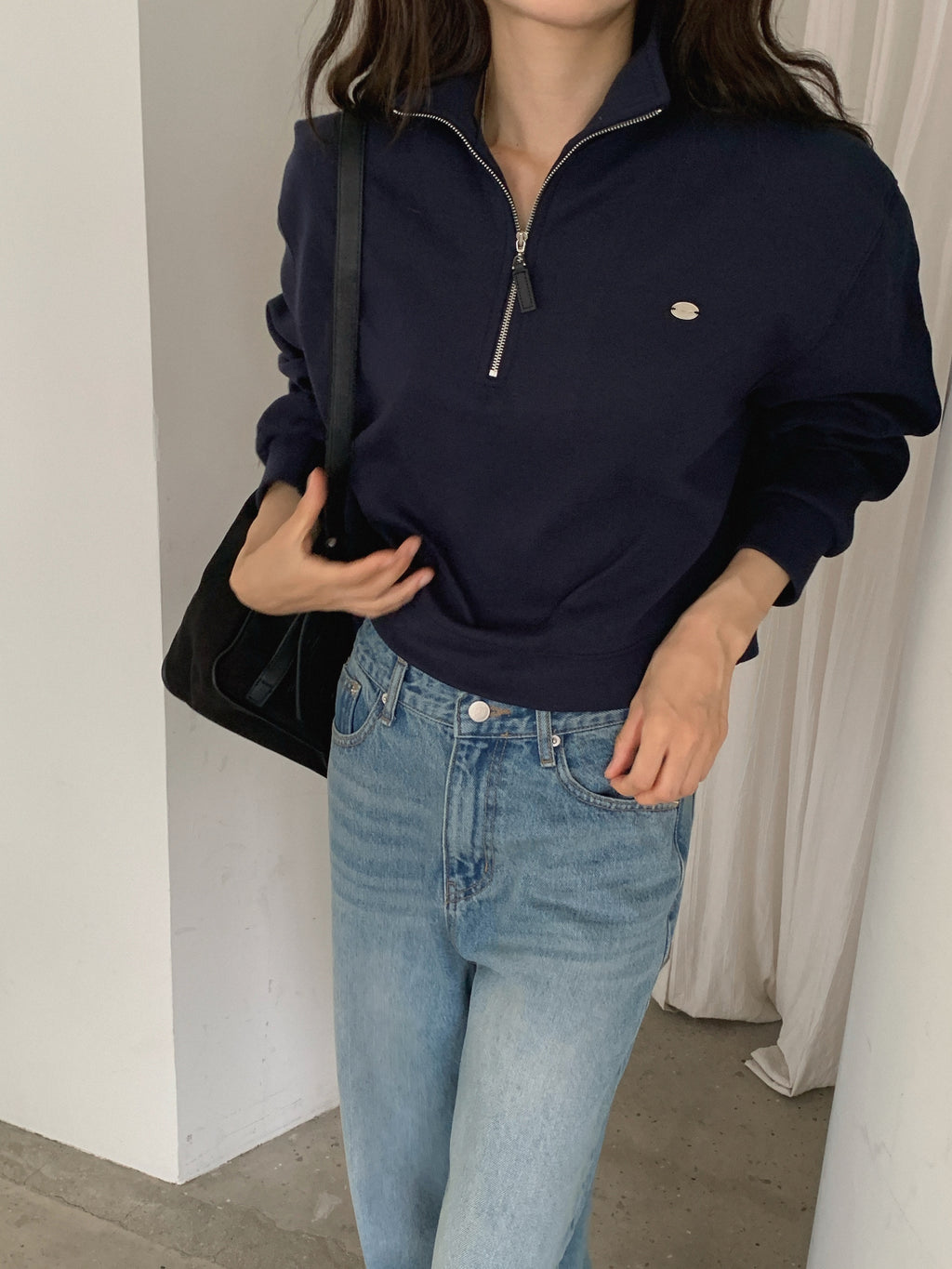 Cropped Stand Collar Half Zip Sweatshirt