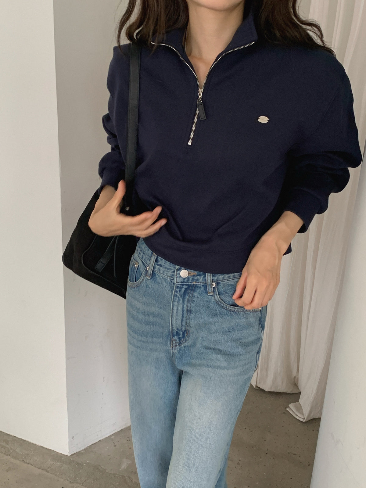 Cropped Stand Collar Half Zip Sweatshirt