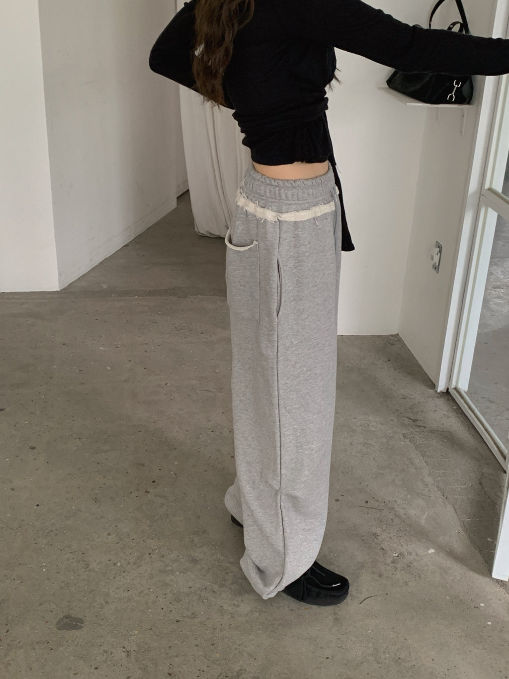 Lace Trim Drawstring Wide Leg Sweat Pants
