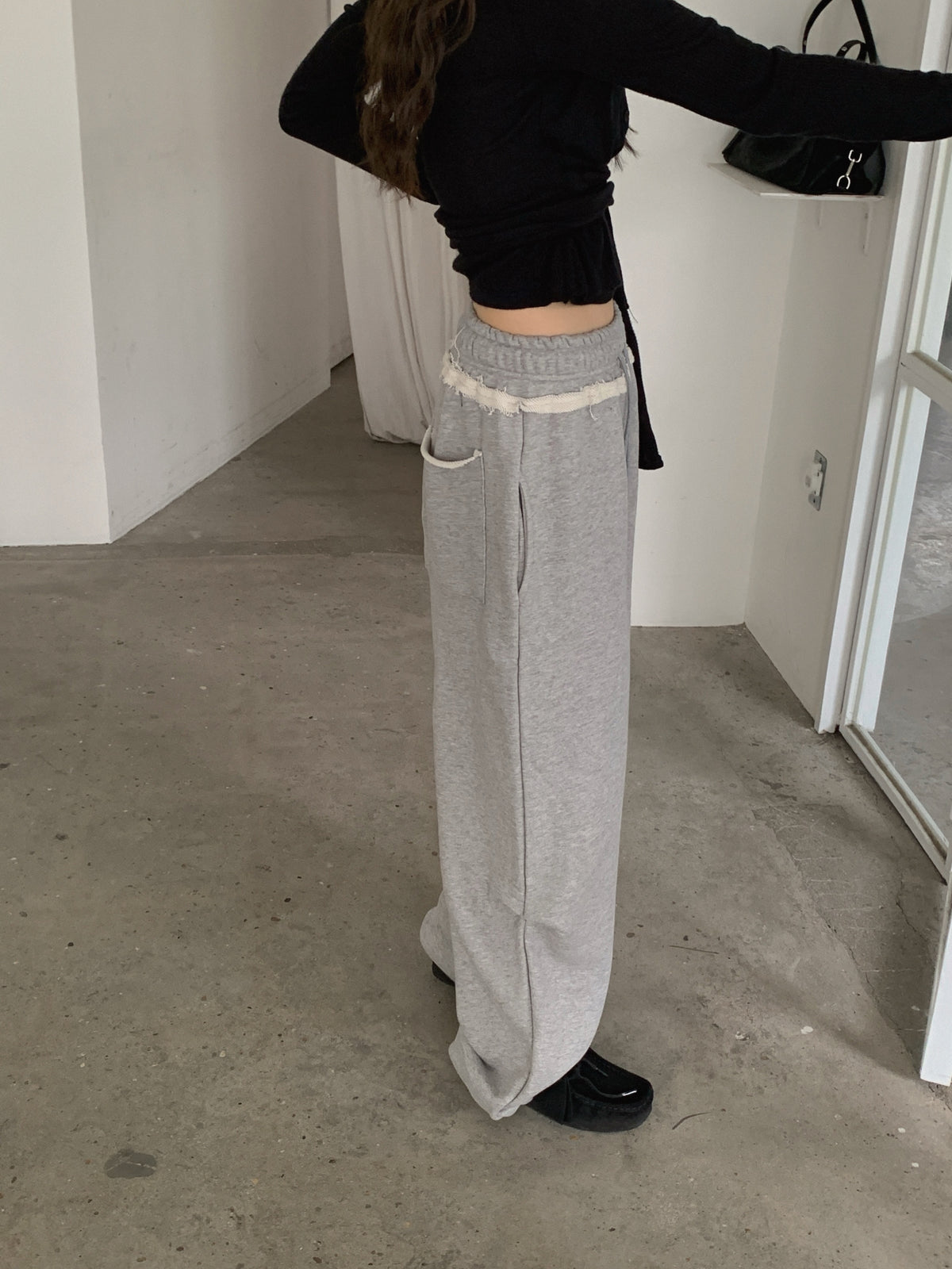 Lace Trim Drawstring Wide Leg Sweat Pants