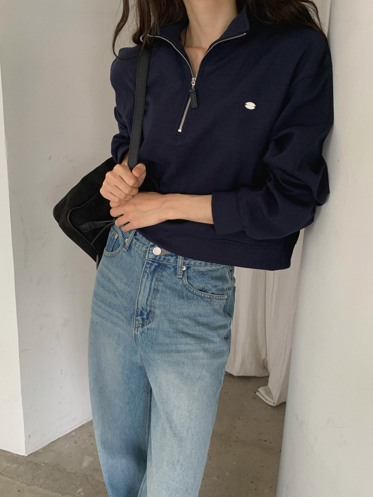 Cropped Stand Collar Half Zip Sweatshirt