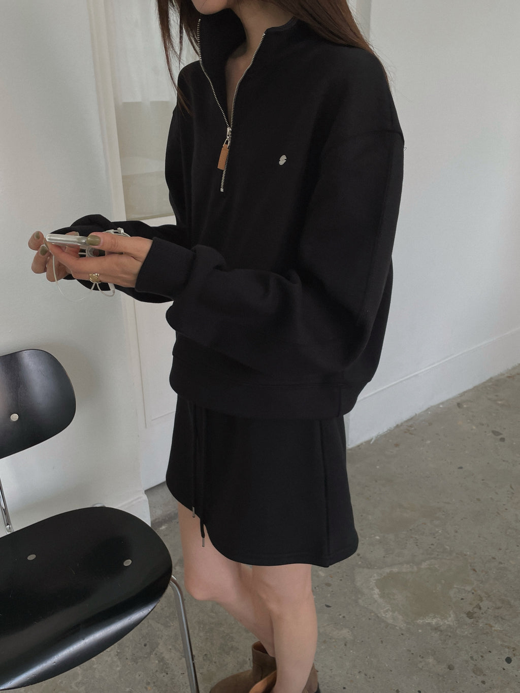 Cropped Stand Collar Half Zip Sweatshirt