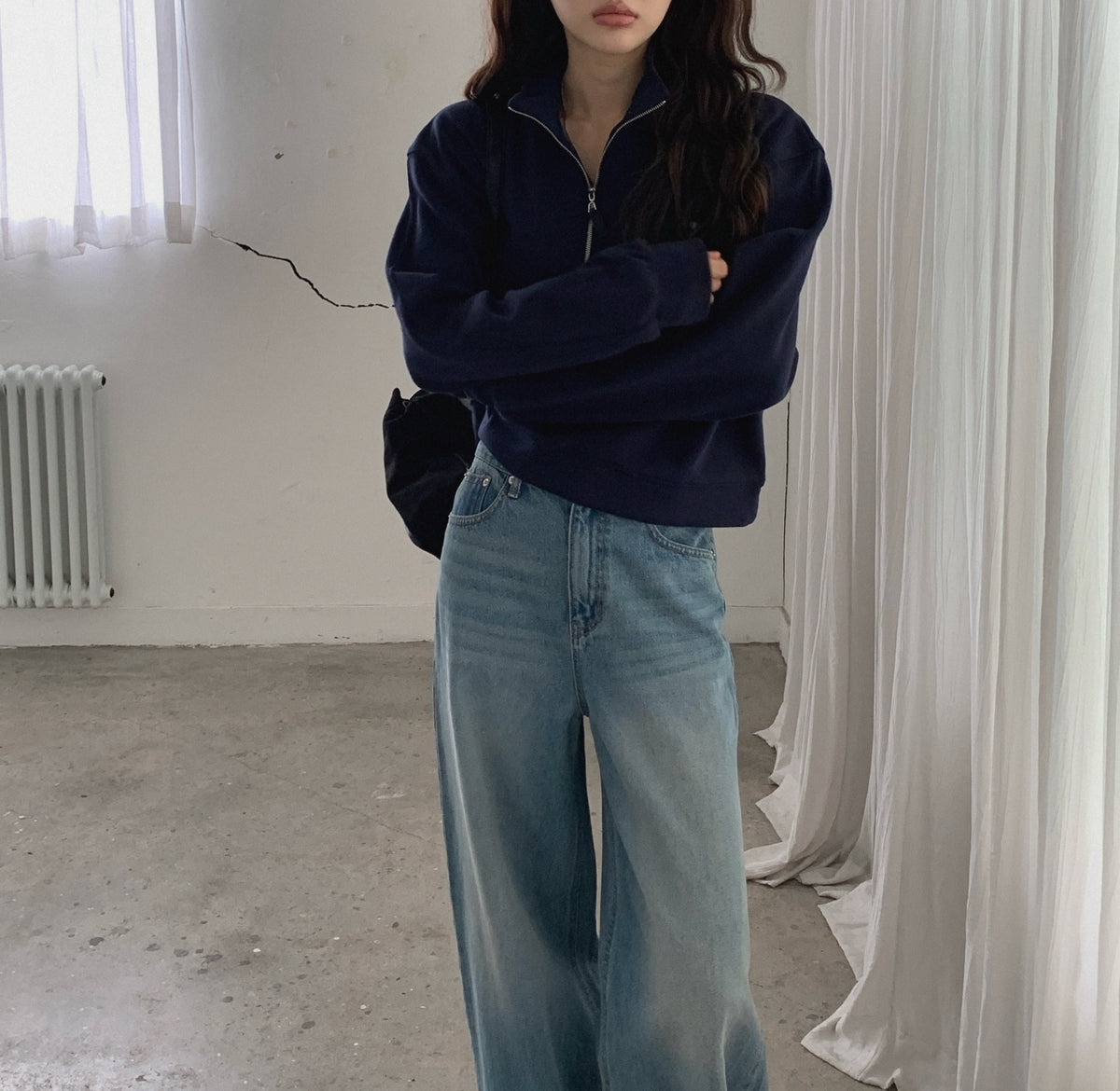 Cropped Stand Collar Half Zip Sweatshirt