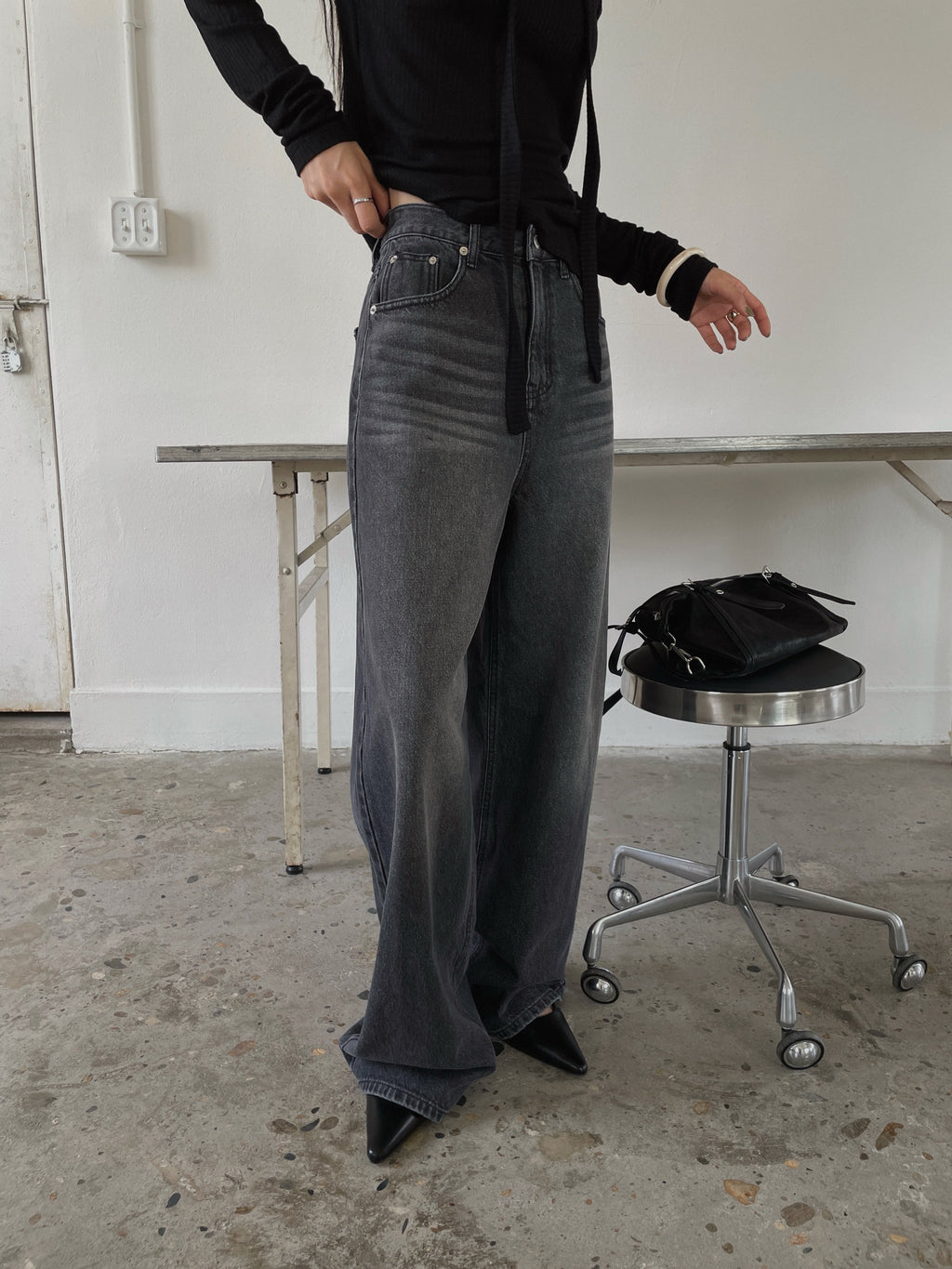 High Waist Wide Leg Vintage Wash Jeans