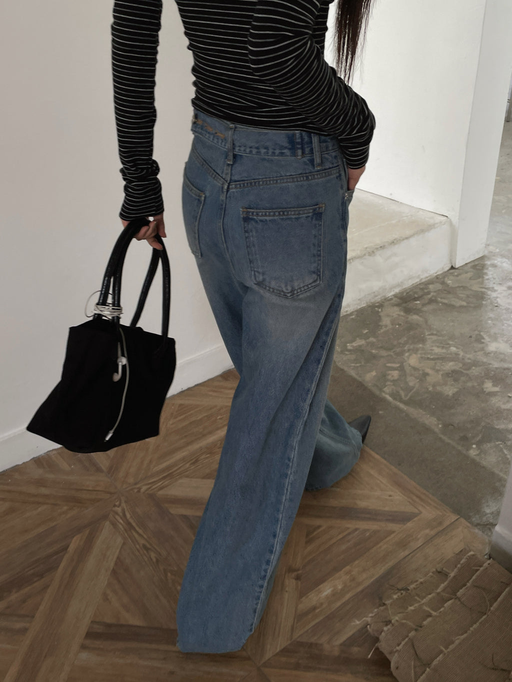 High Waist Wide Leg Vintage Wash Jeans