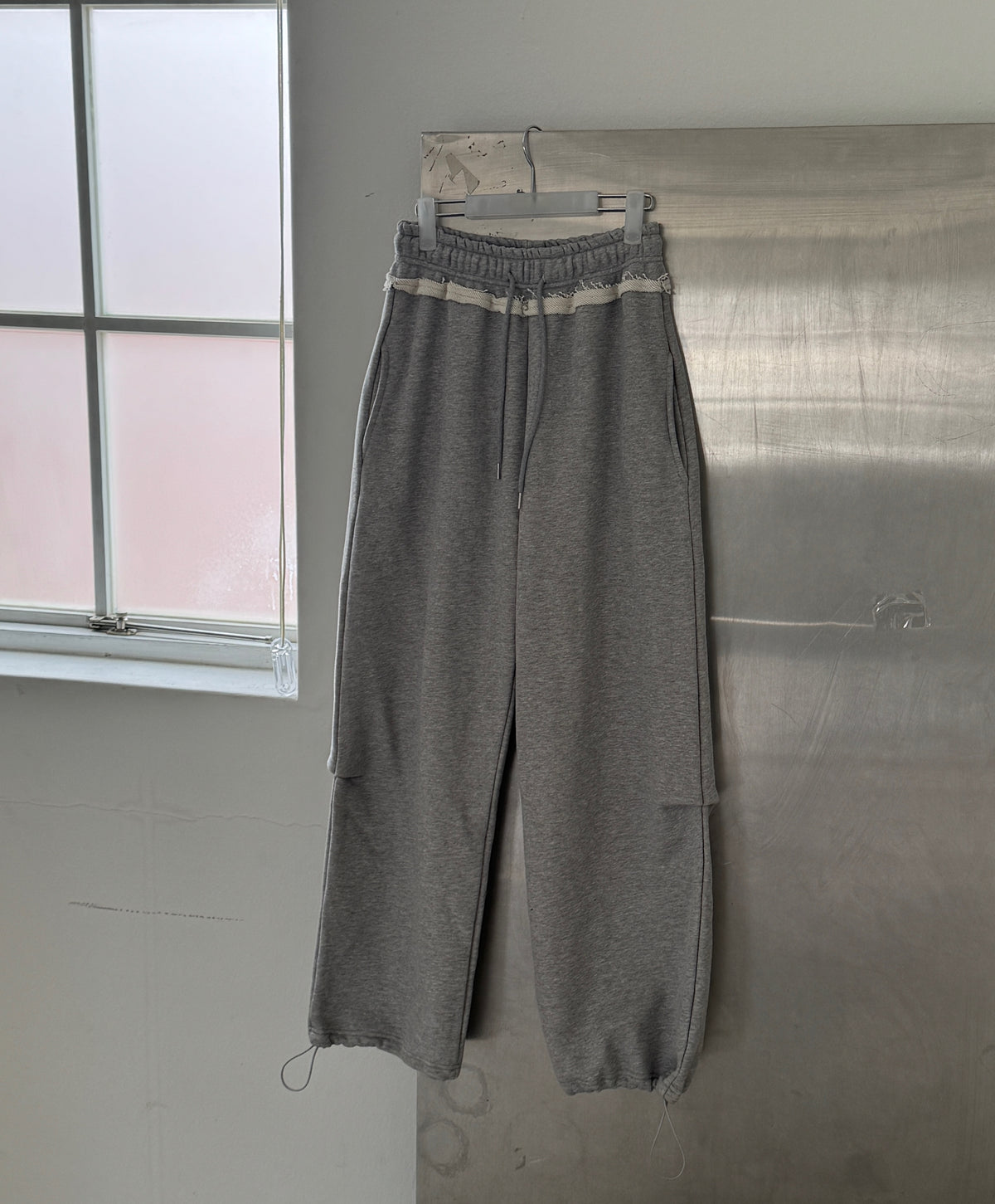 Lace Trim Drawstring Wide Leg Sweat Pants