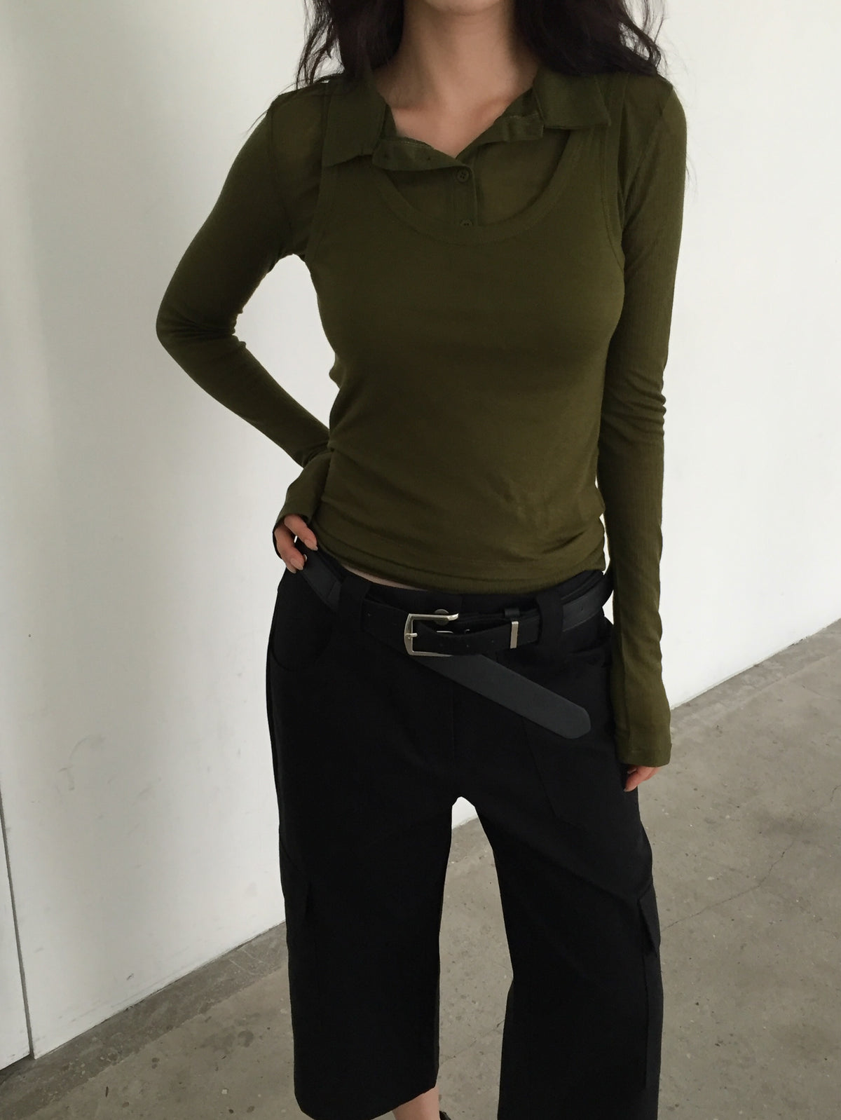 Tank Top & Polo Collar Long Sleeve Set
