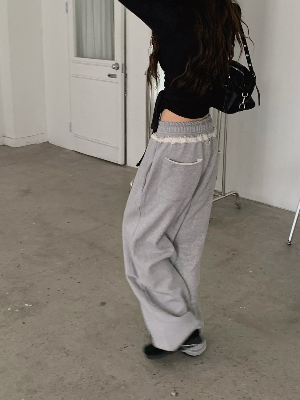 Lace Trim Drawstring Wide Leg Sweat Pants