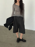 High Waist Pleated Wide Bermuda Pants