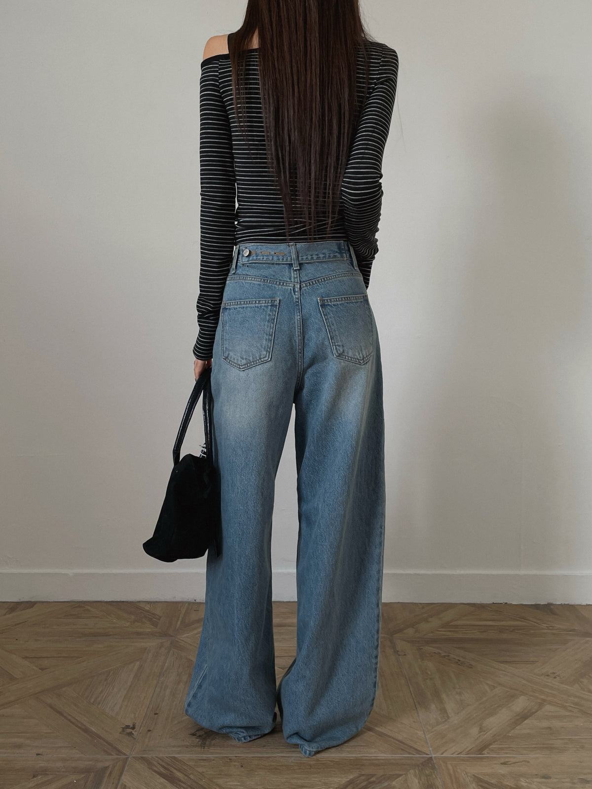 High Waist Wide Leg Vintage Wash Jeans