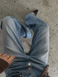 High Waist Button Fly Wide Straight Jeans