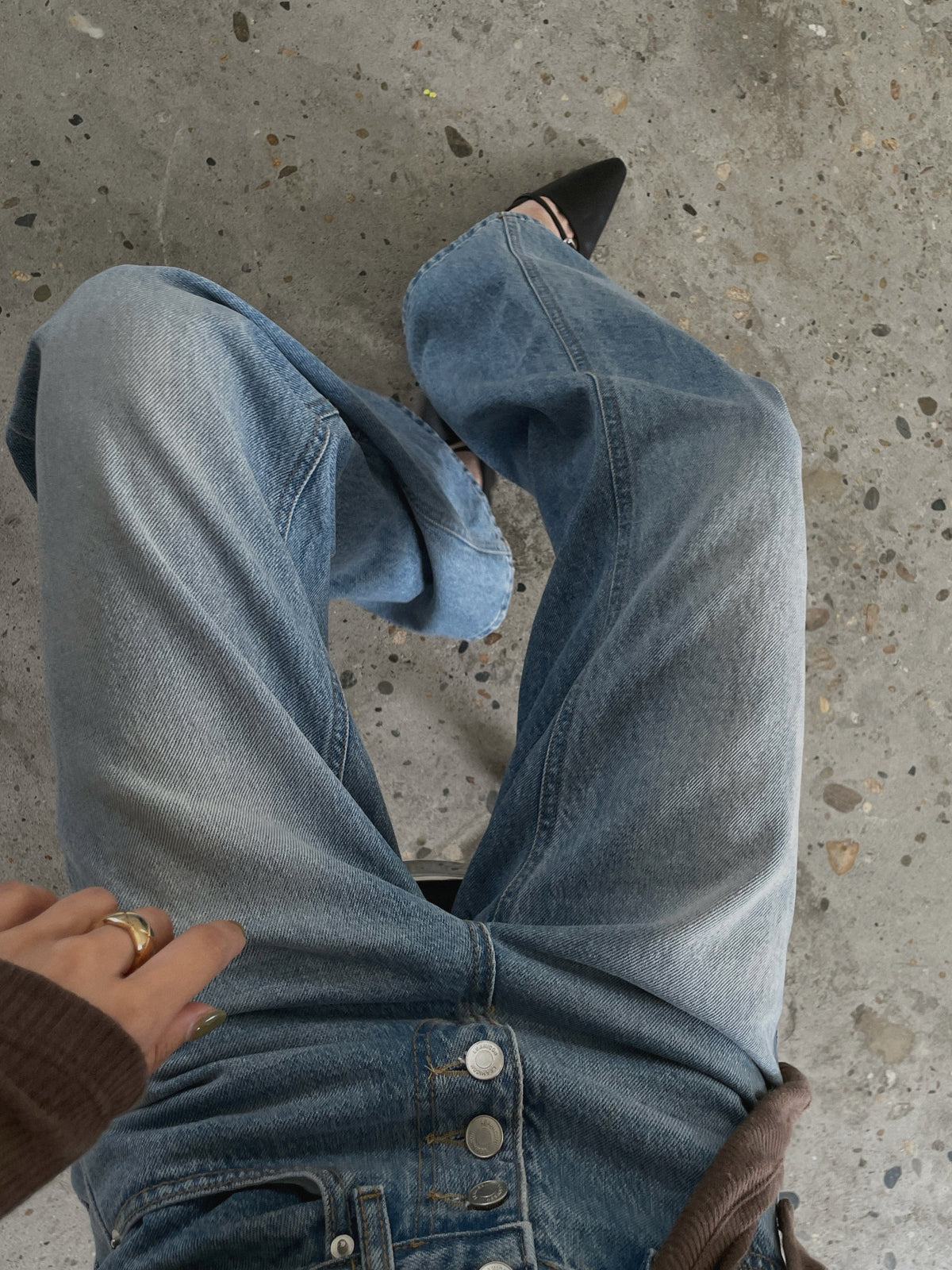 High Waist Button Fly Wide Straight Jeans