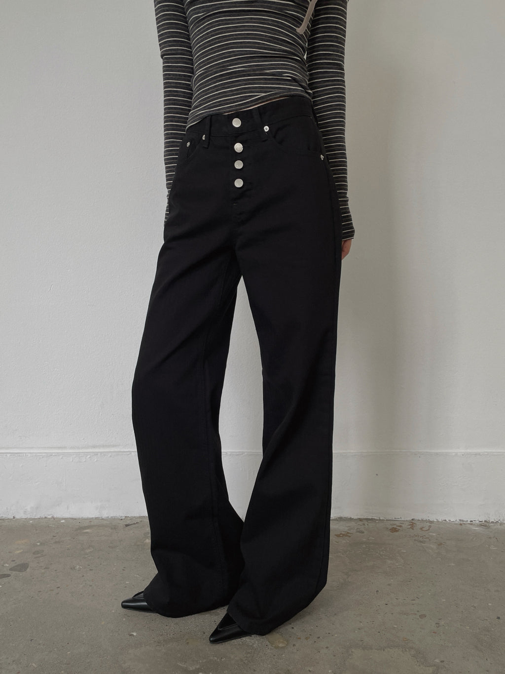High Waist Button Fly Wide Straight Jeans
