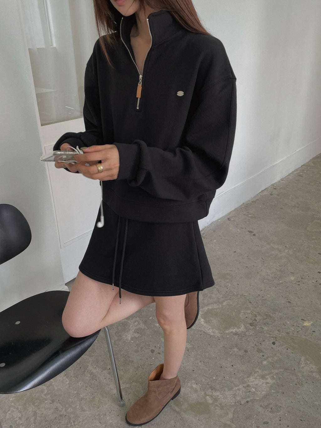 Cropped Stand Collar Half Zip Sweatshirt