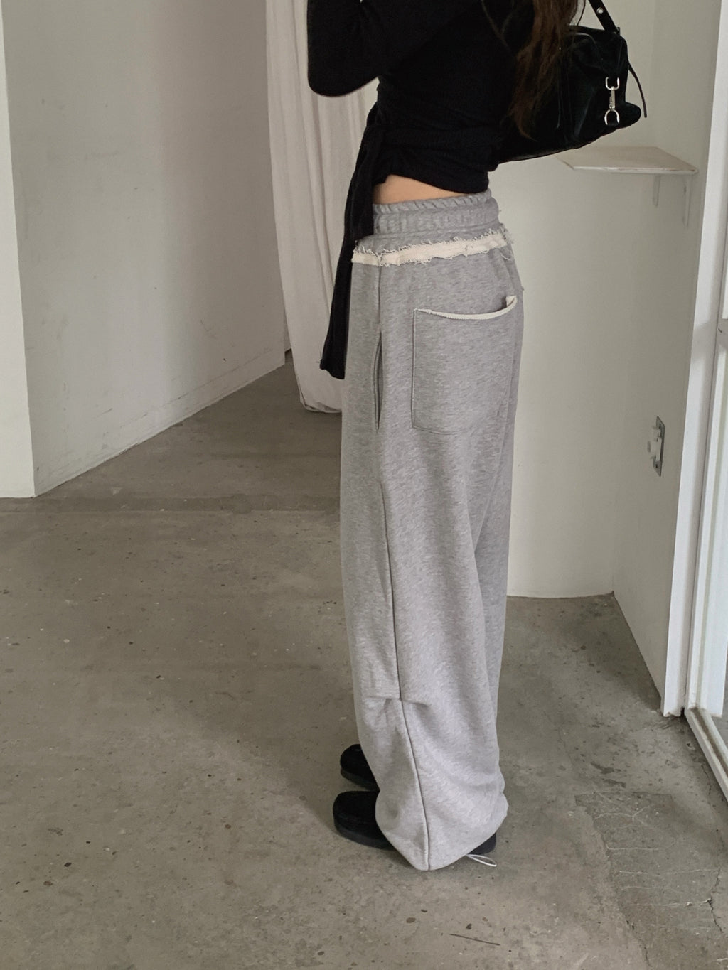 Lace Trim Drawstring Wide Leg Sweat Pants