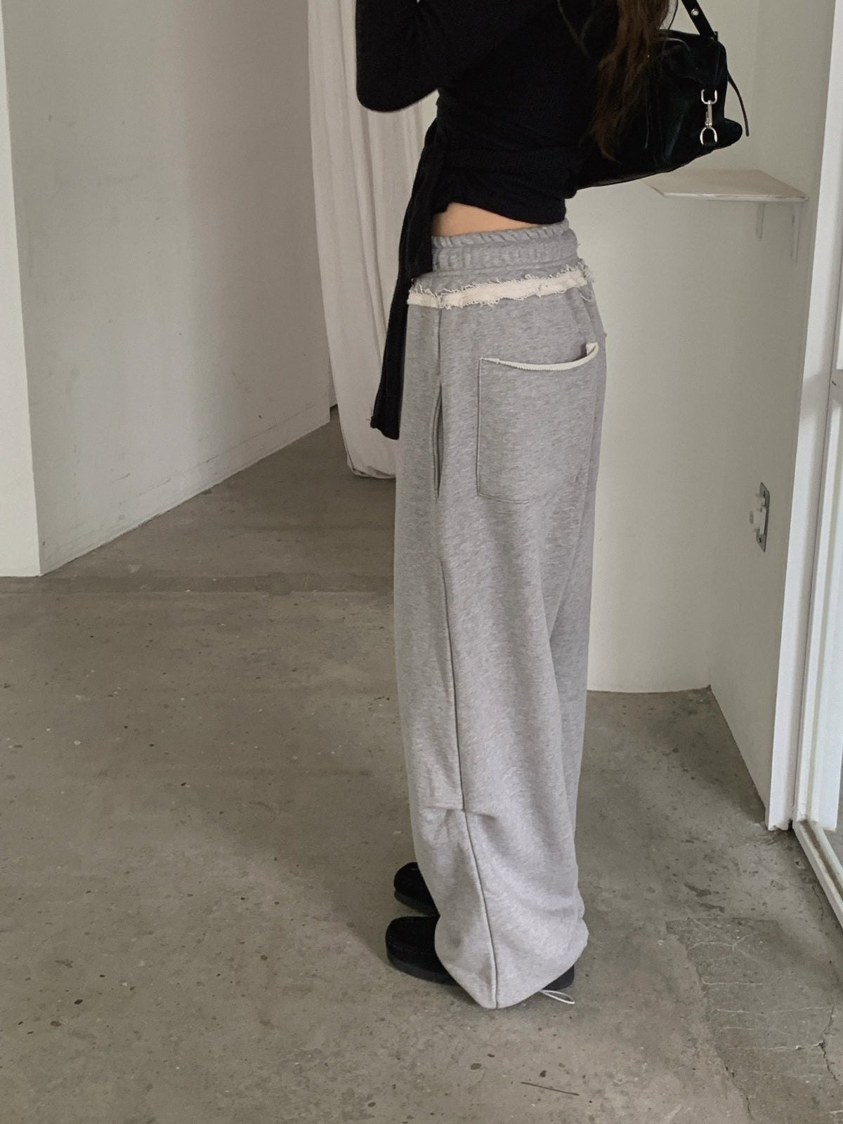 Lace Trim Drawstring Wide Leg Sweat Pants