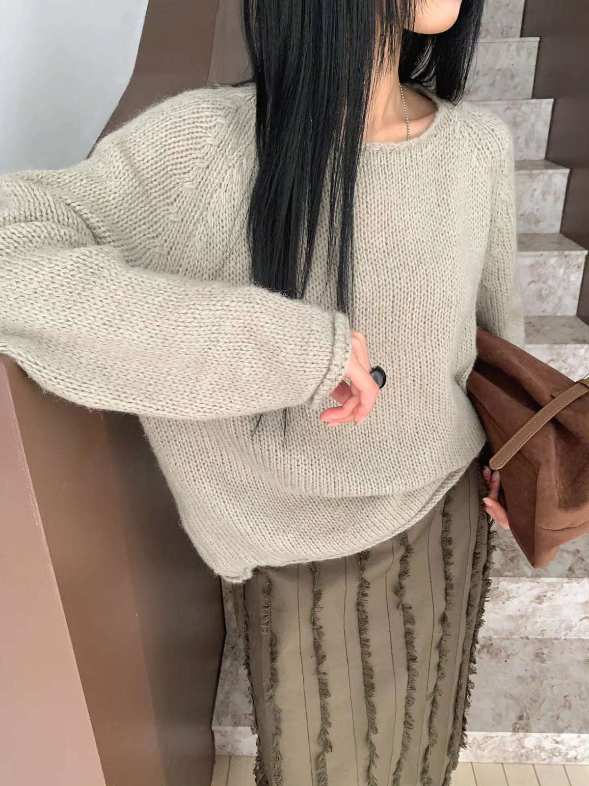 Vertical Fringe Maxi Skirt
