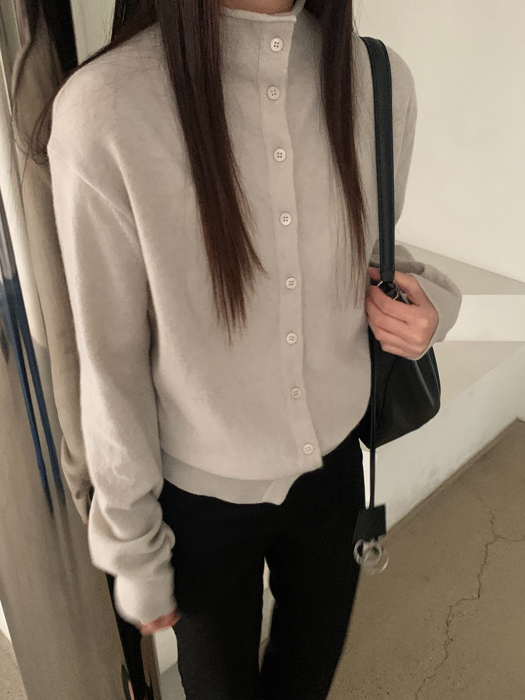 Half Turtleneck Button Front Cropped Knit Cardigan