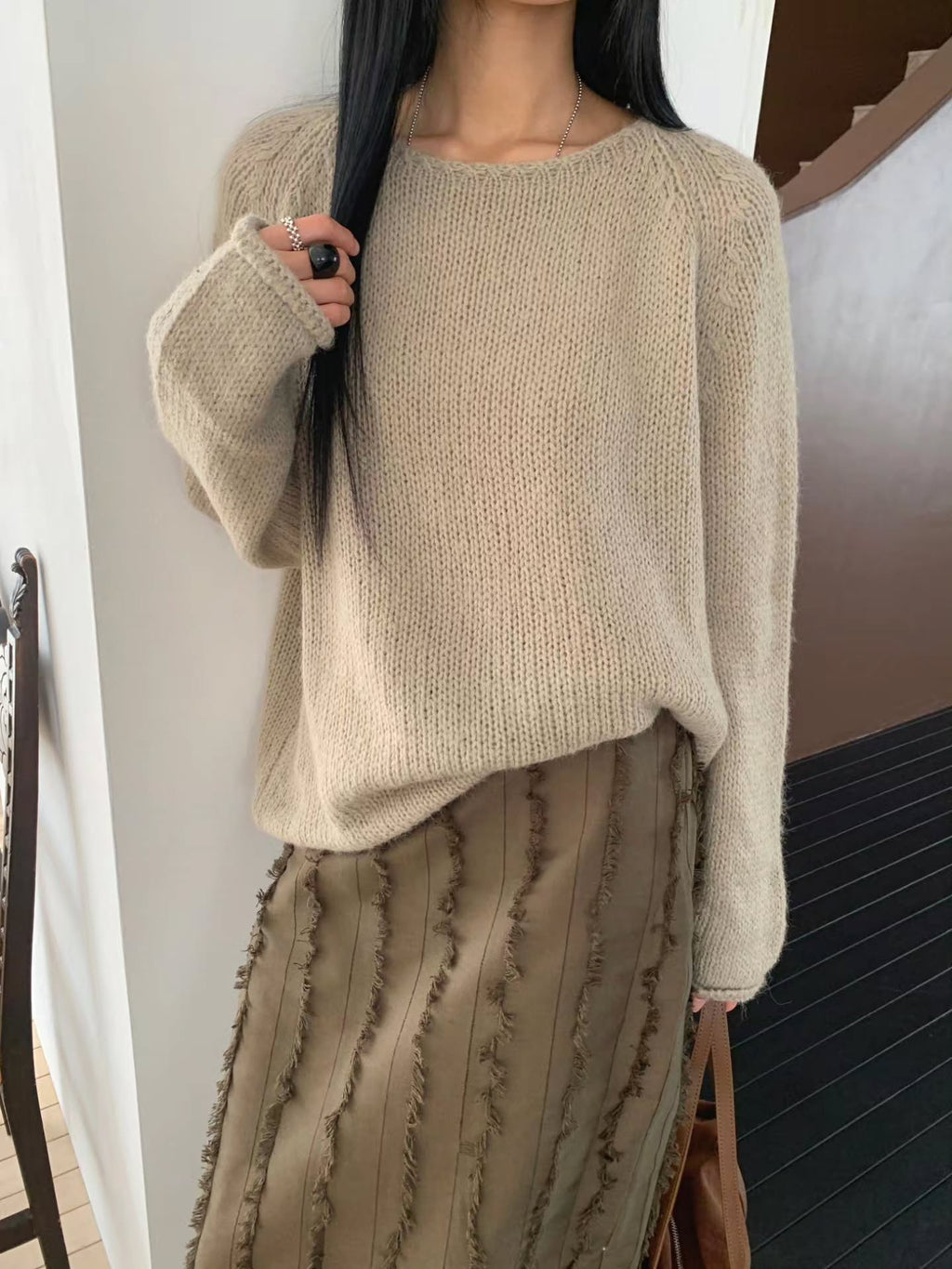 Vertical Fringe Maxi Skirt