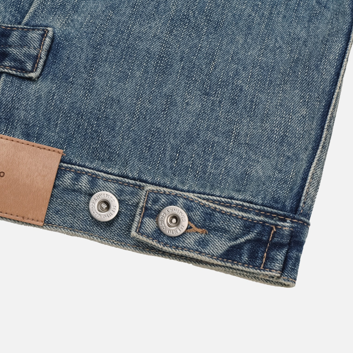 Mid-blue men's cotton trucker denim jacket with flap chest pockets