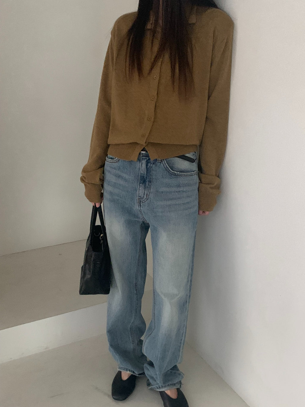Half Turtleneck Button Front Cropped Knit Cardigan