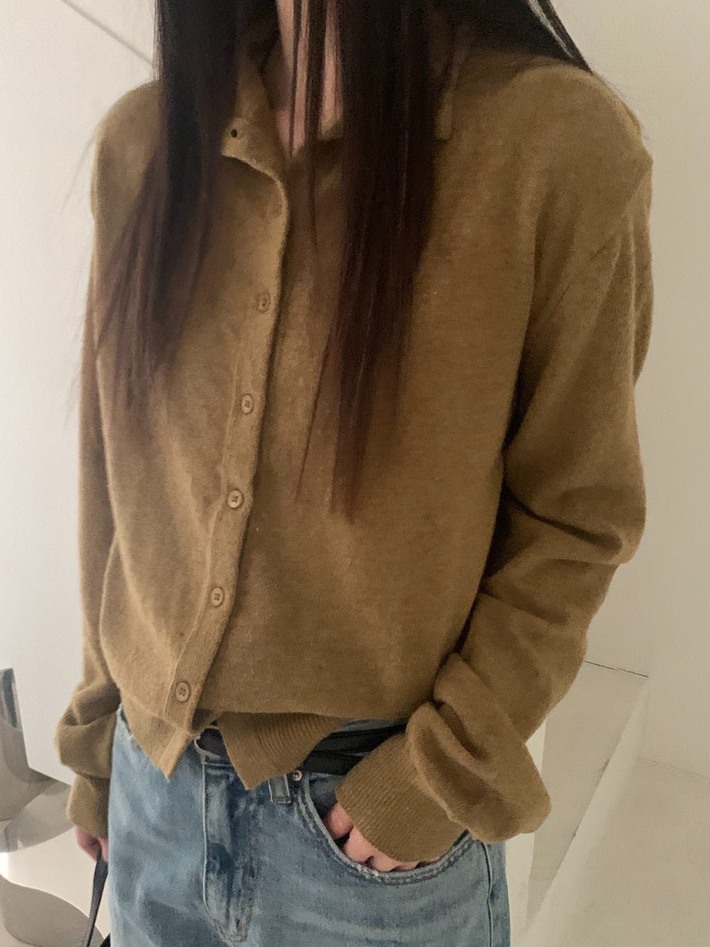 Half Turtleneck Button Front Cropped Knit Cardigan