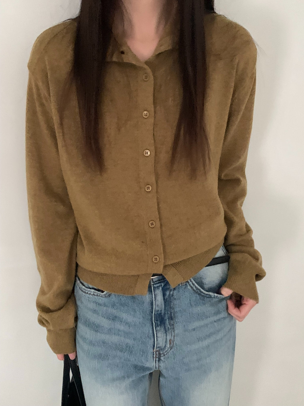 Half Turtleneck Button Front Cropped Knit Cardigan