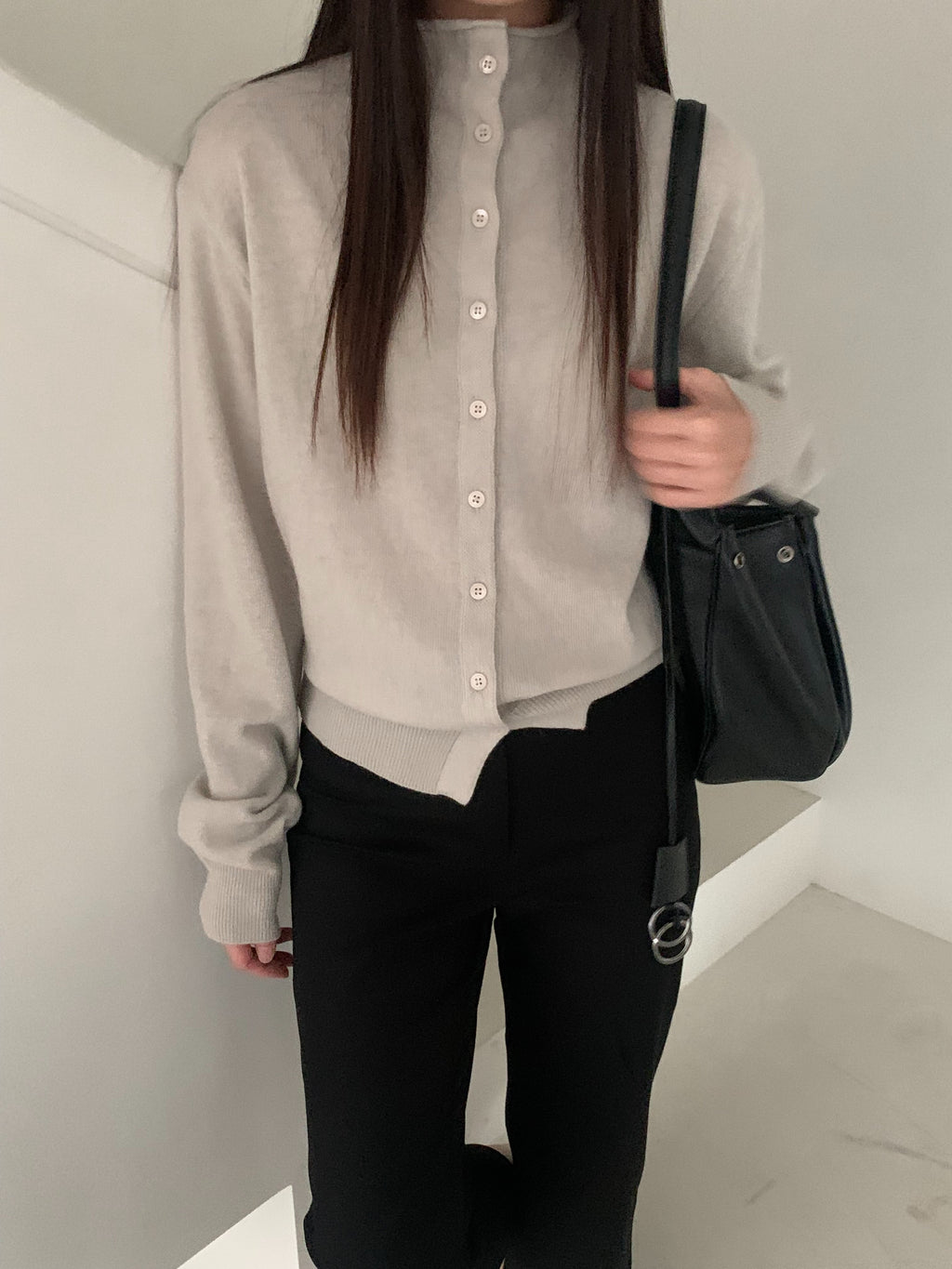 Half Turtleneck Button Front Cropped Knit Cardigan