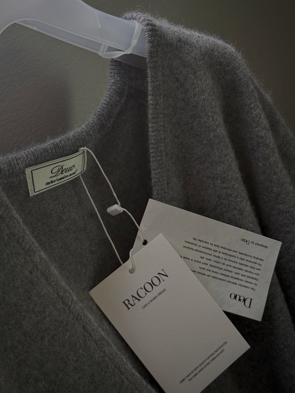V-Neck Racoon Knit Sweater Grey side