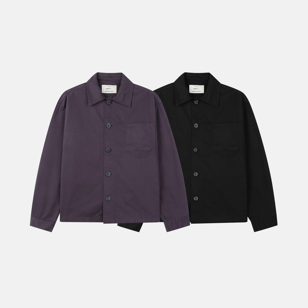 Buttoned cuff detail on a purple herringbone cotton shirt jacket