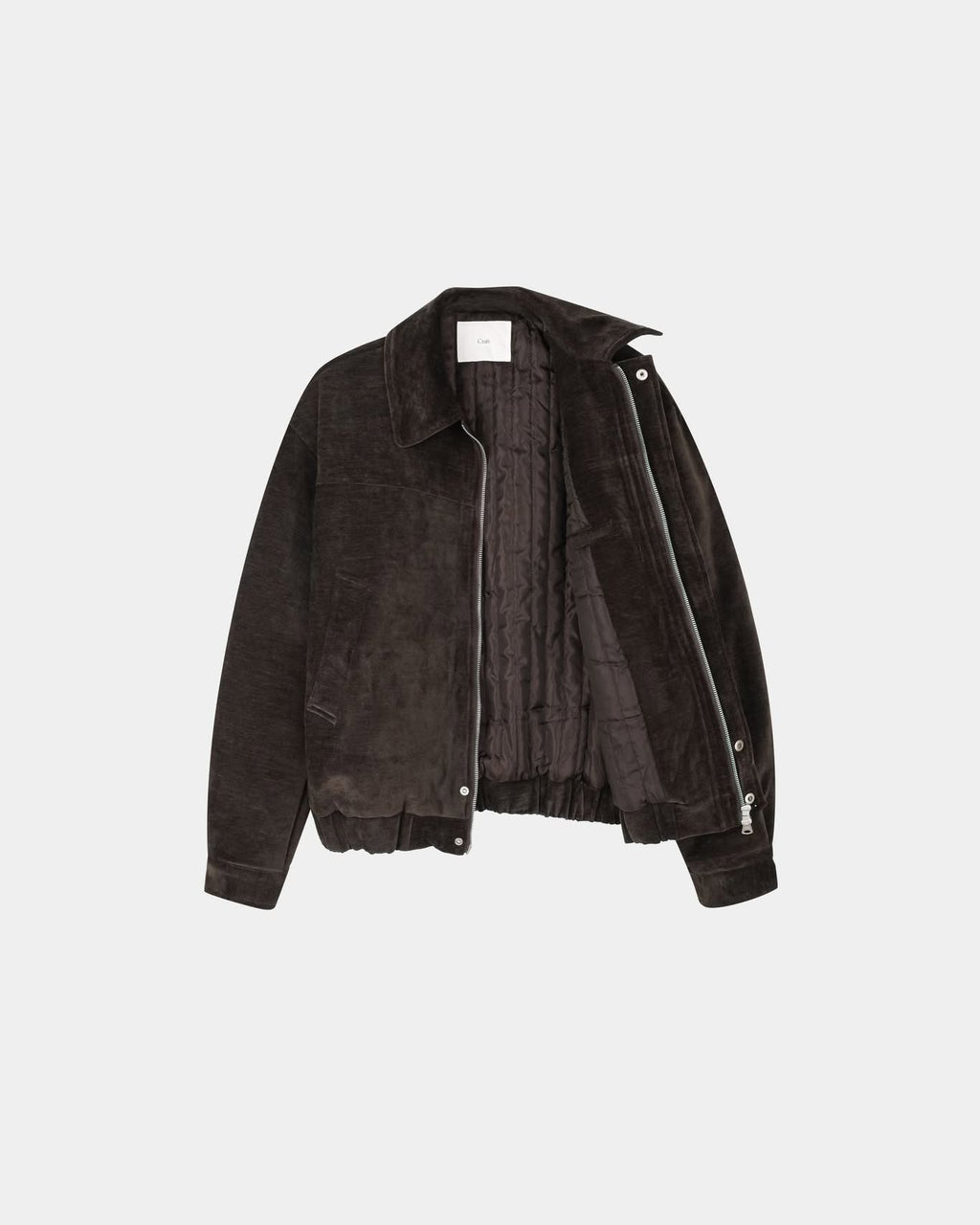 Black men's velvet blouson jacket with collar and elasticated hem