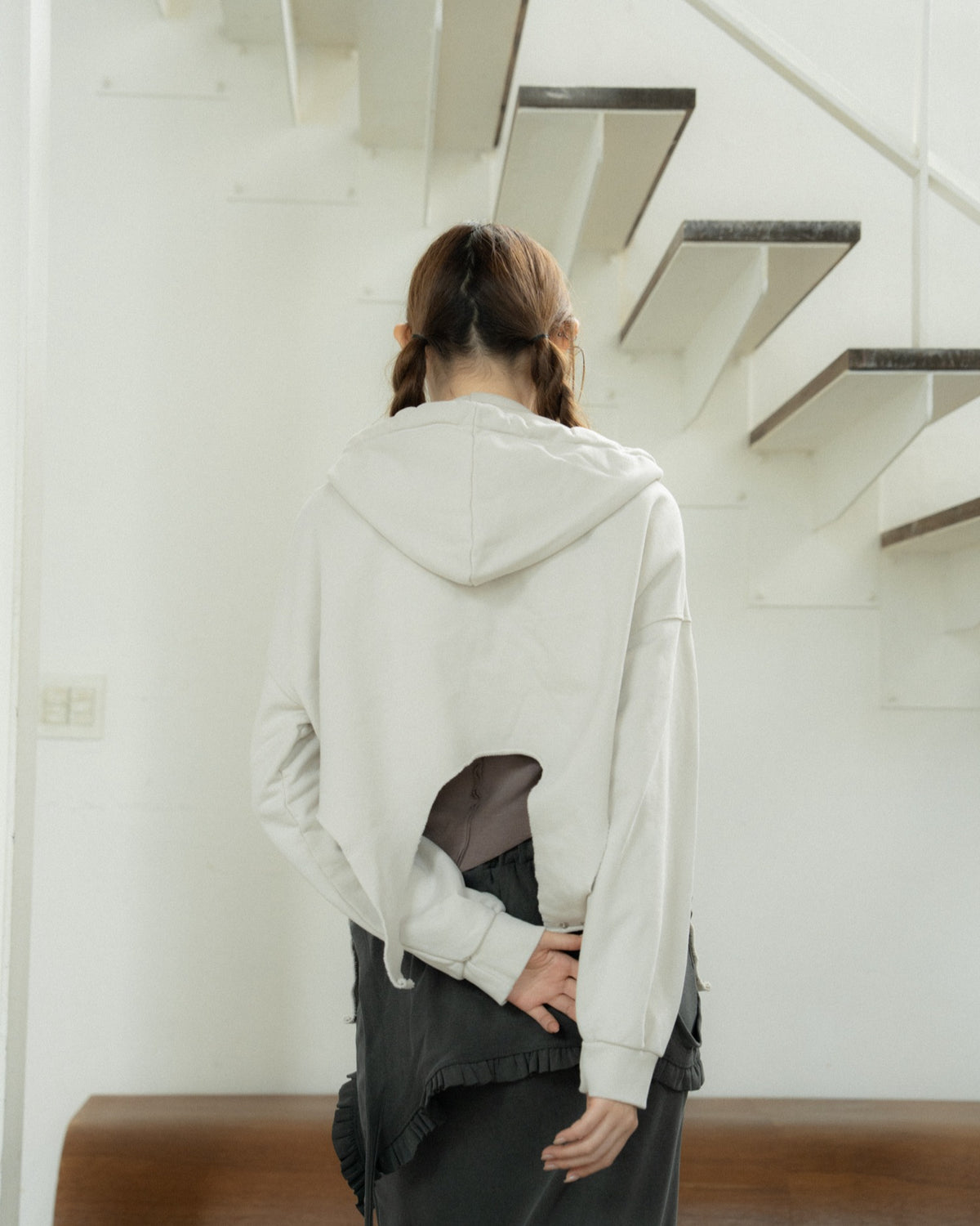 Fringe Hem Hooded Zip-Up Jacket