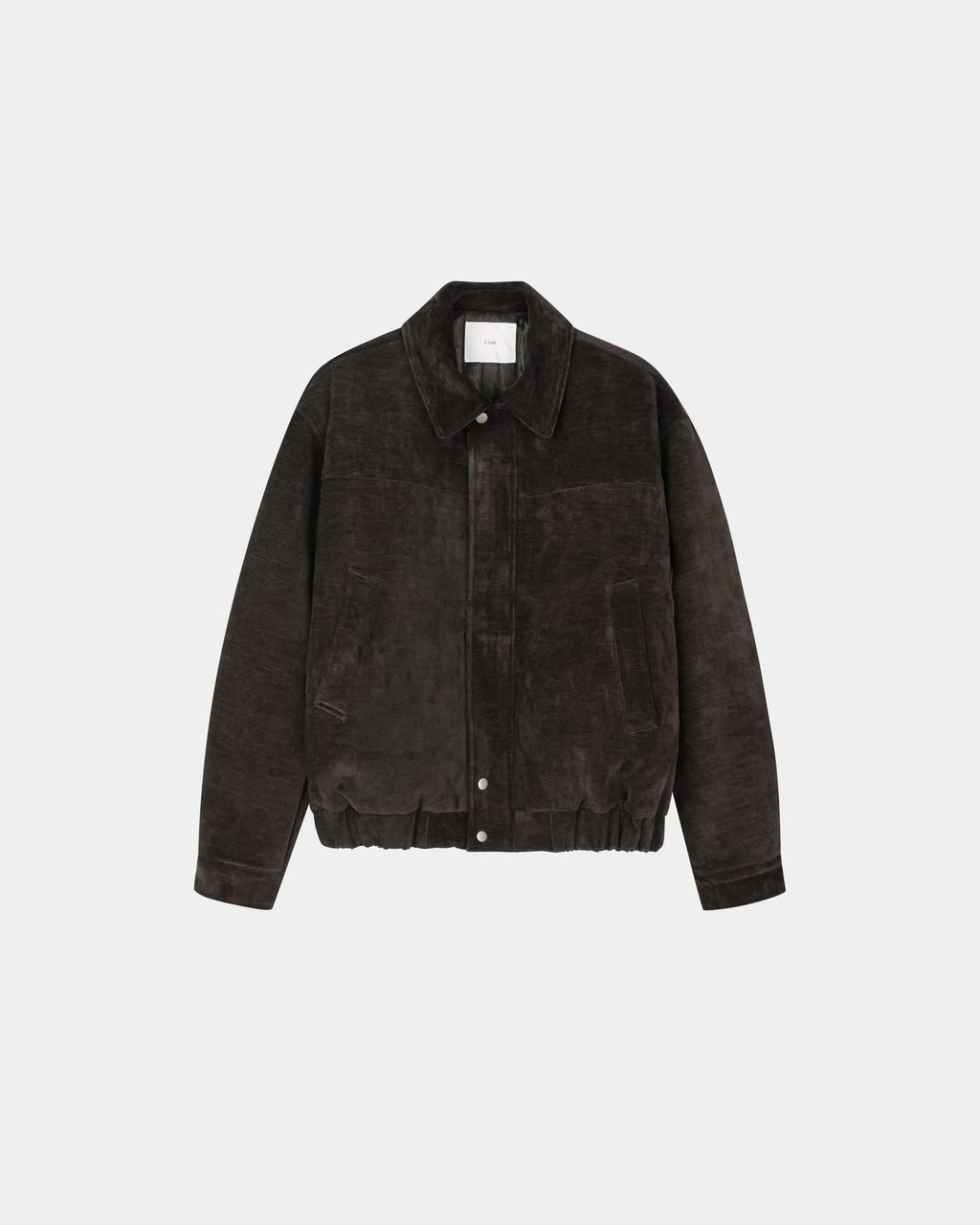 Brown men's velvet blouson jacket with collar and front placket