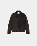 Brown men's velvet blouson jacket with collar and front placket