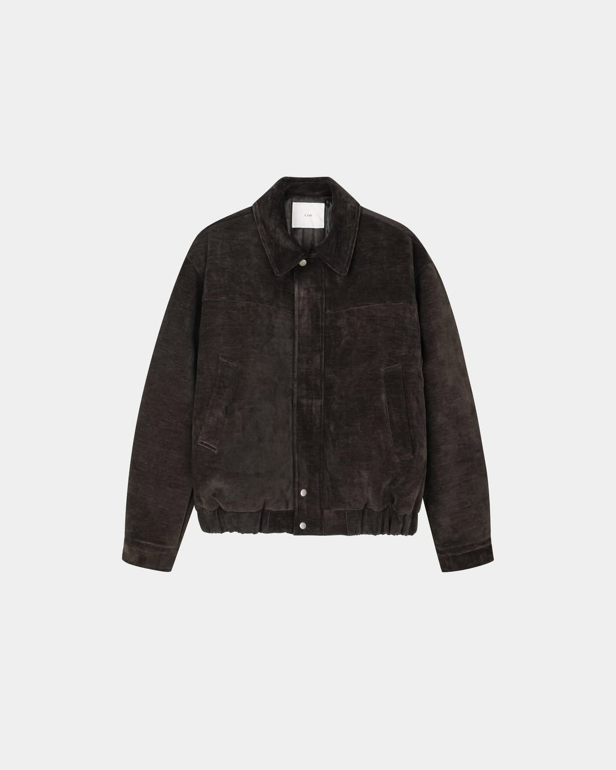 Brown men's velvet blouson jacket with collar and front placket