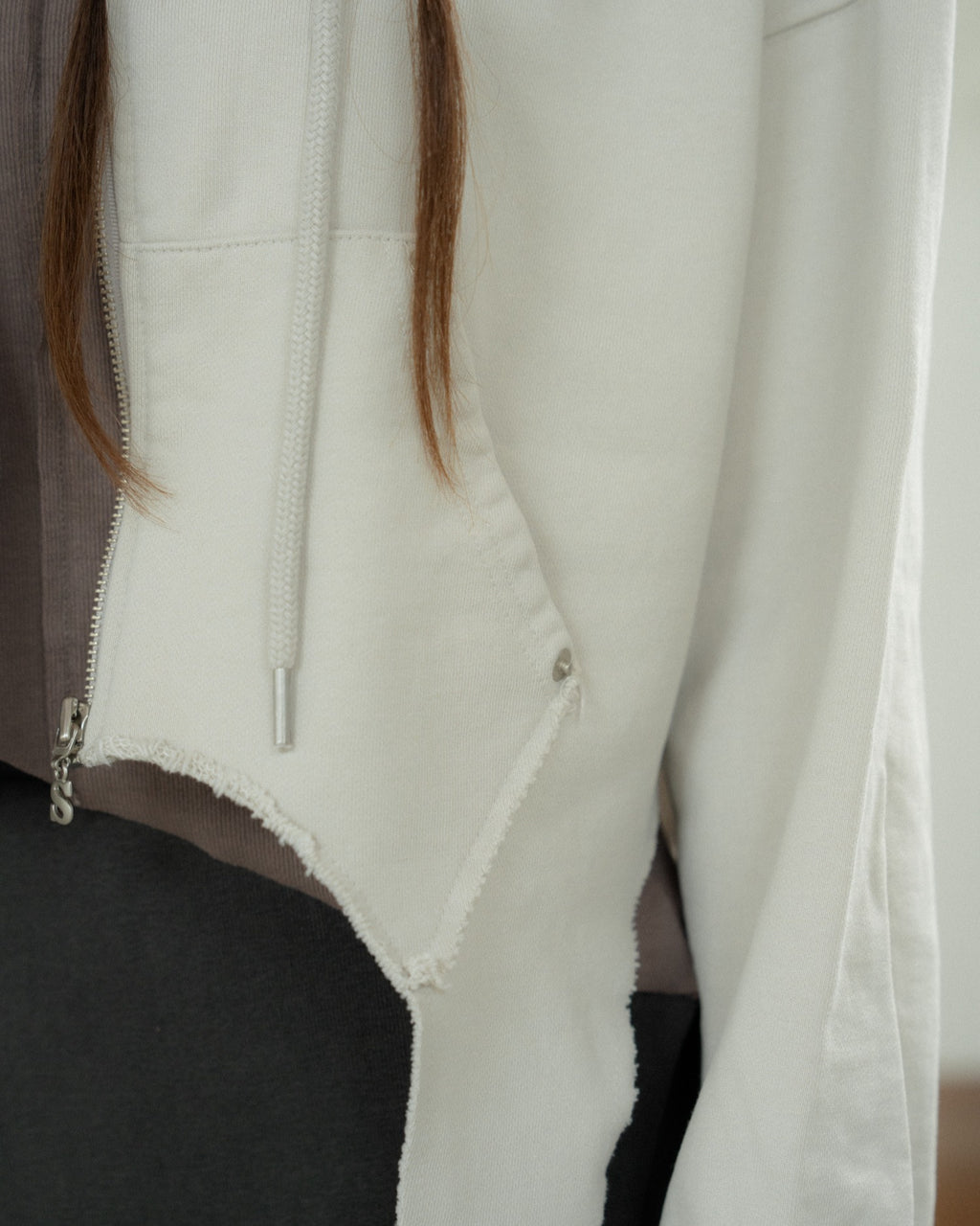 Fringe Hem Hooded Zip-Up Jacket