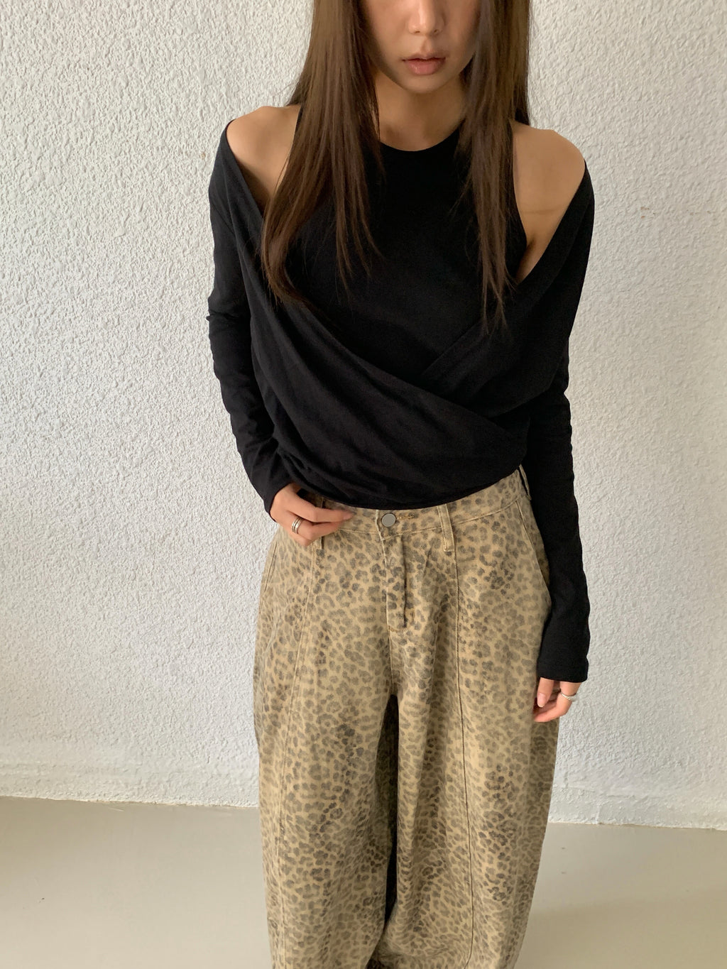 Leopard Print Wide-Leg Pants front view upper body styled