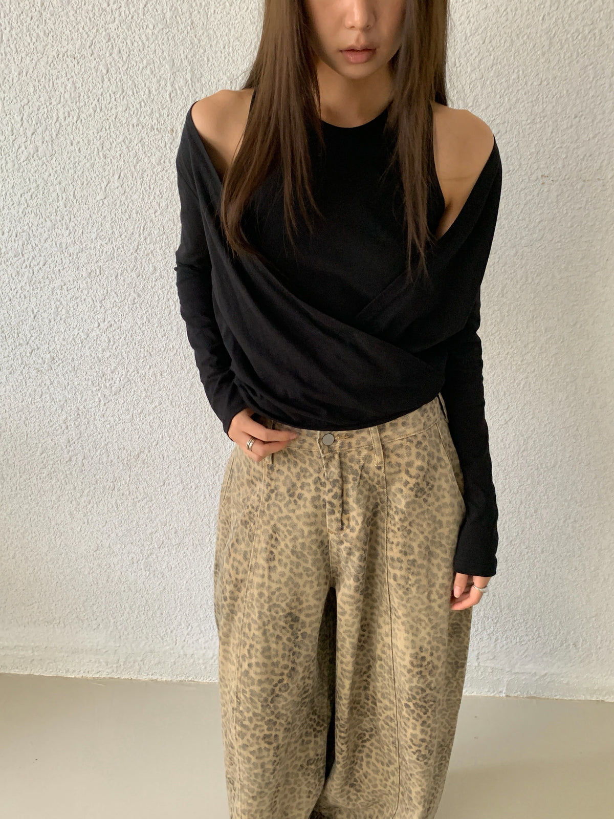 Leopard Print Wide-Leg Pants front view upper body styled
