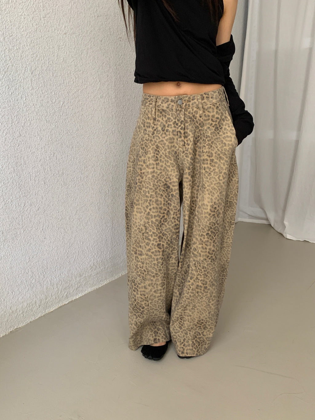 Leopard Print Wide-Leg Pants front view full body styled