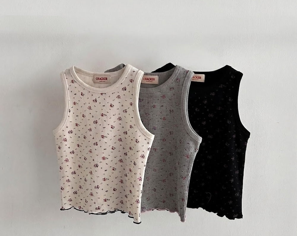 (2pack) Cracker Floral Print Ribbed Crop Tank Top