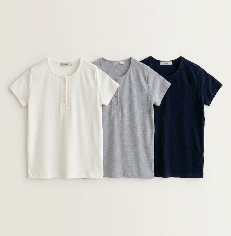 3Pack Obe Ribbed Henley Neck Short Sleeve Top