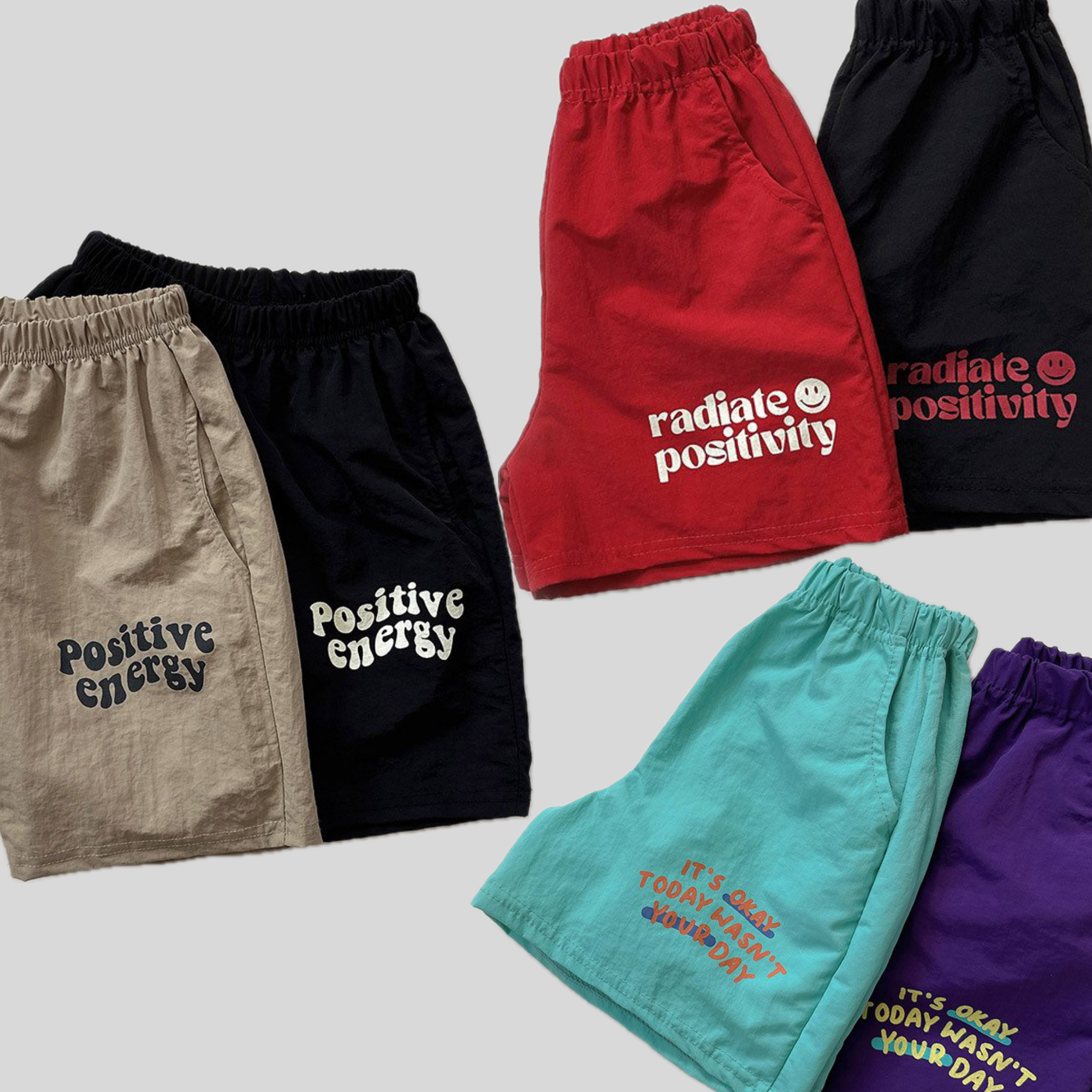 3Pack Slogan Print Nylon Shorts — Kids