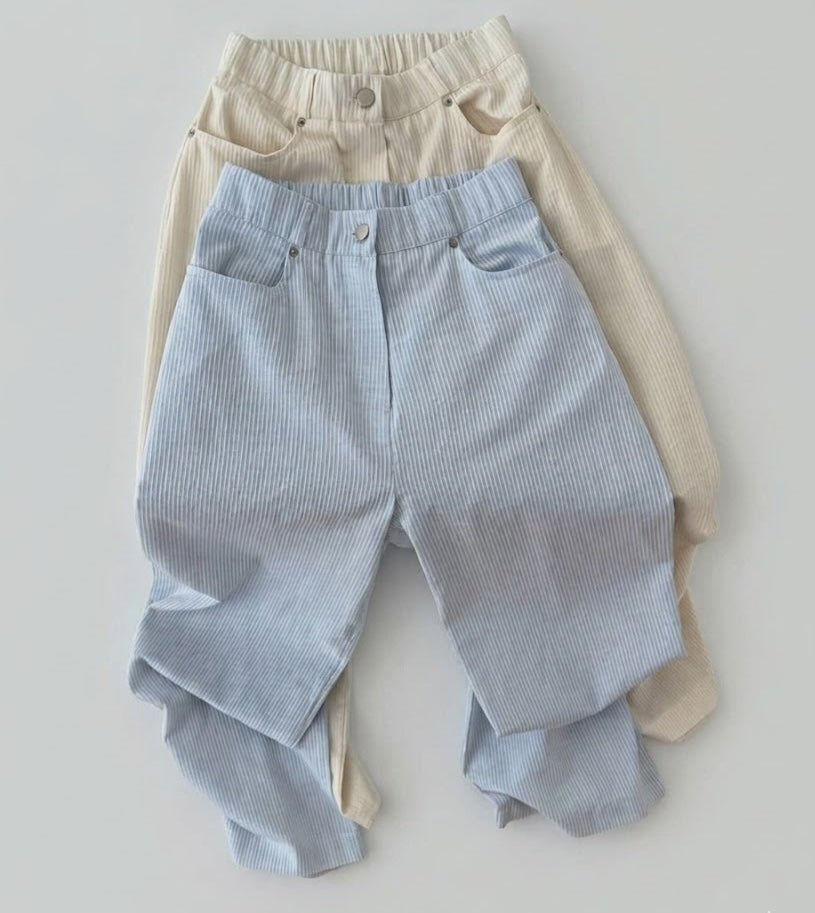 Hing9 Stripe Texture High-Waist Wide Pants