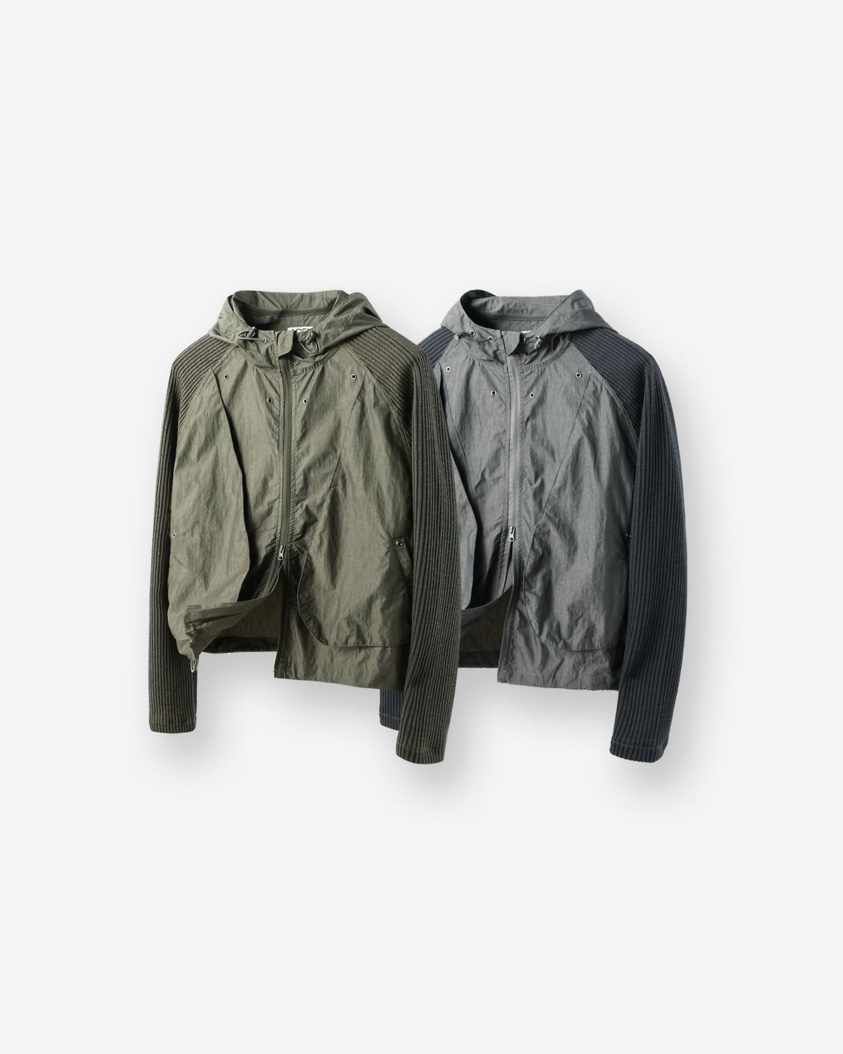 Hooded Windbreaker Jacket with Ribbed Knit Sleeves