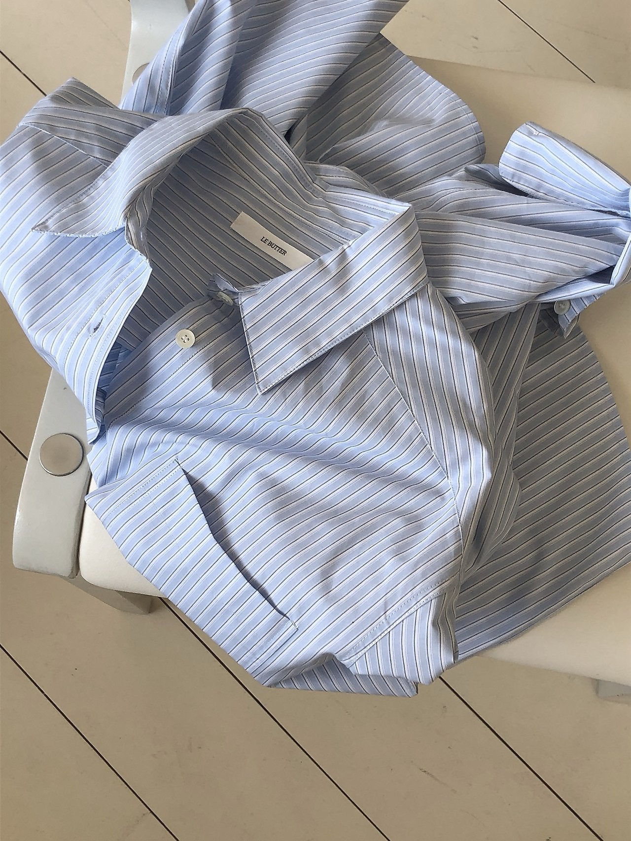 LeButter Pinstripe Oversized Long Sleeve Shirt — Cotton Rayon Blend
